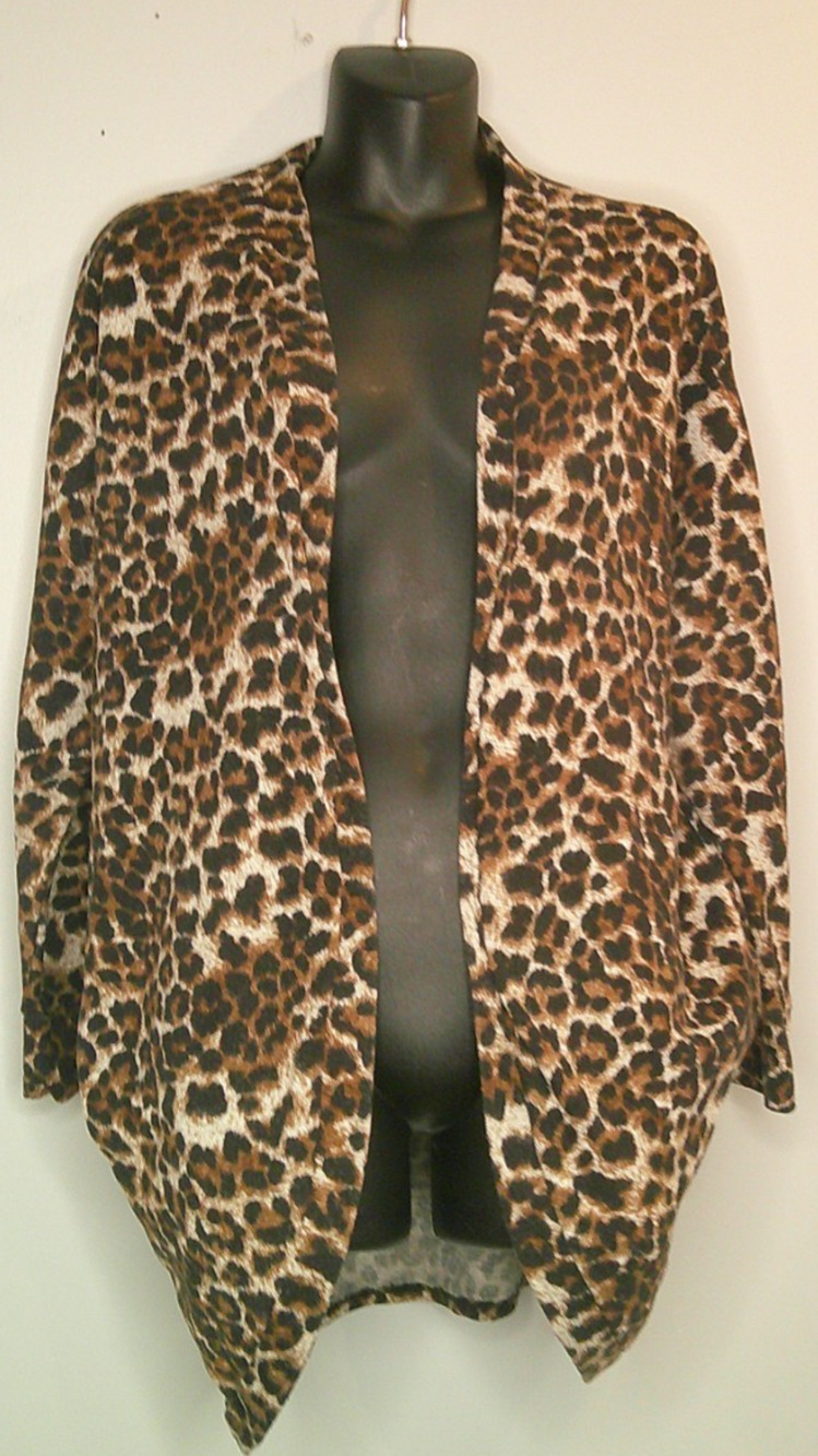 Emerald Leopard Open Cardigan Women's Large Polyester Spandex